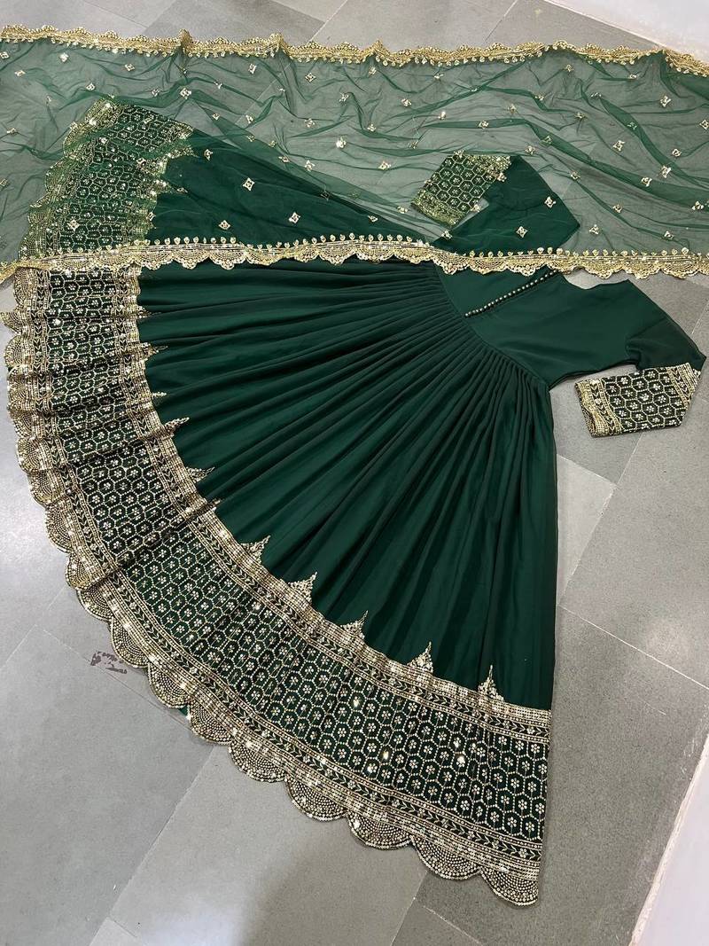 Women's faux georgette embroidered sequence work gown with net dupatta ready to wear