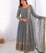 Women's faux georgette embroidered sequence work gown with net dupatta ready to wear