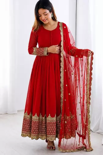 Women's faux georgette embroidered sequence work gown with net dupatta ready to wear