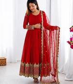 Women's faux georgette embroidered sequence work gown with net dupatta ready to wear