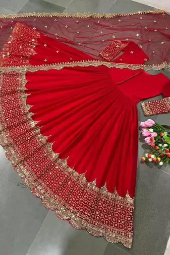 Women's faux georgette embroidered sequence work gown with net dupatta ready to wear