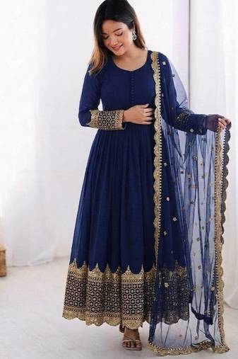 Women's faux georgette embroidered sequence work gown with net dupatta ready to wear