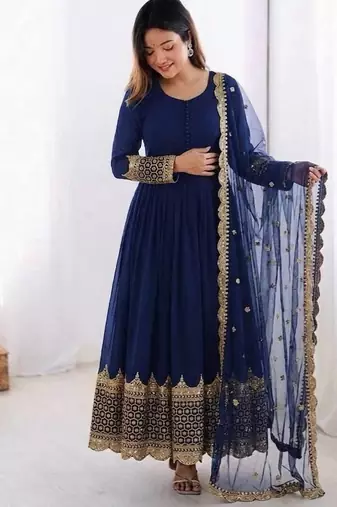 Women's faux georgette embroidered sequence work gown with net dupatta ready to wear