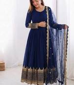 Women's faux georgette embroidered sequence work gown with net dupatta ready to wear