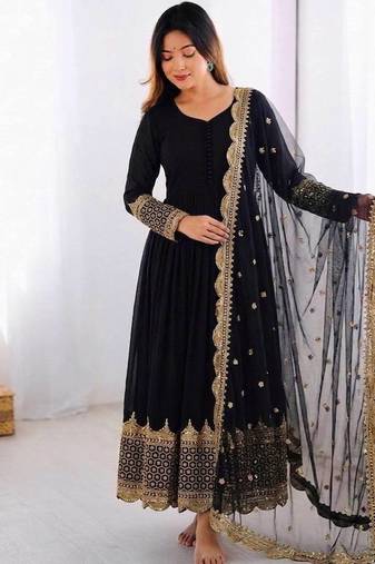 Women's faux georgette embroidered sequence work gown with net dupatta ready to wear