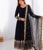 Women's faux georgette embroidered sequence work gown with net dupatta ready to wear