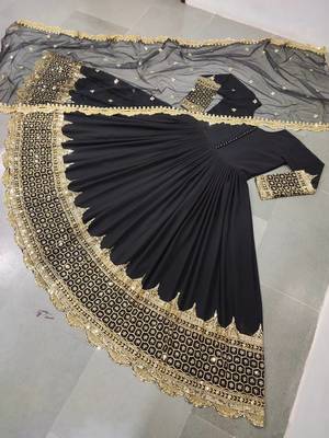 Women's faux georgette embroidered sequence work gown with net dupatta ready to wear 2
