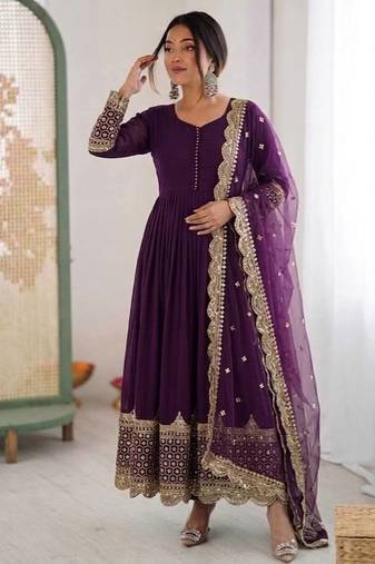 Women's faux georgette embroidered sequence work gown with net dupatta ready to wear