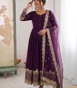 Women's faux georgette embroidered sequence work gown with net dupatta ready to wear