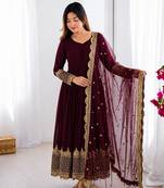 Women's faux georgette embroidered sequence work gown with net dupatta ready to wear