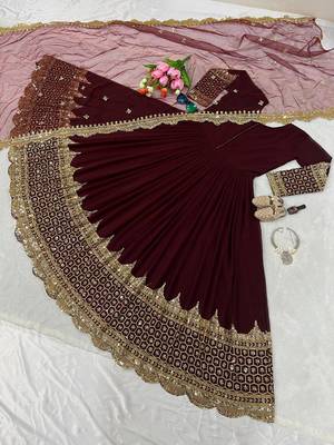 Women's faux georgette embroidered sequence work gown with net dupatta ready to wear 2