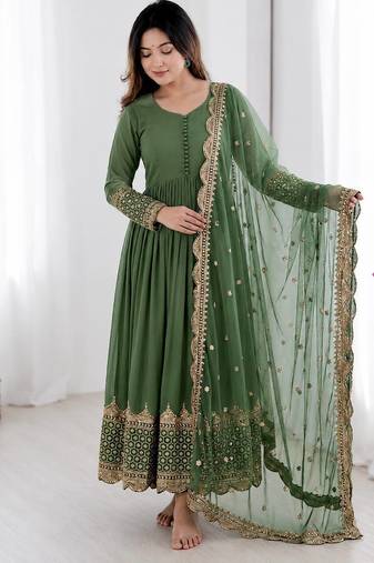 Women's faux georgette embroidered sequence work gown with net dupatta ready to wear