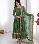 Women's faux georgette embroidered sequence work gown with net dupatta ready to wear