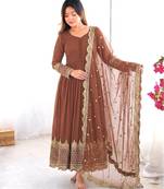Women's faux georgette embroidered sequence work gown with net dupatta ready to wear