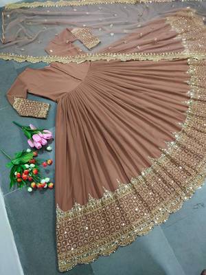 Women's faux georgette embroidered sequence work gown with net dupatta ready to wear 2