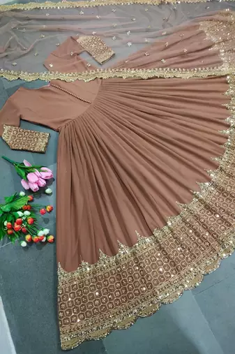 Women's faux georgette embroidered sequence work gown with net dupatta ready to wear