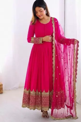 Women's faux georgette embroidered sequence work gown with net dupatta ready to wear