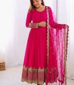 Women's faux georgette embroidered sequence work gown with net dupatta ready to wear