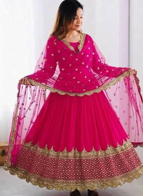 Women's faux georgette embroidered sequence work gown with net dupatta ready to wear 2