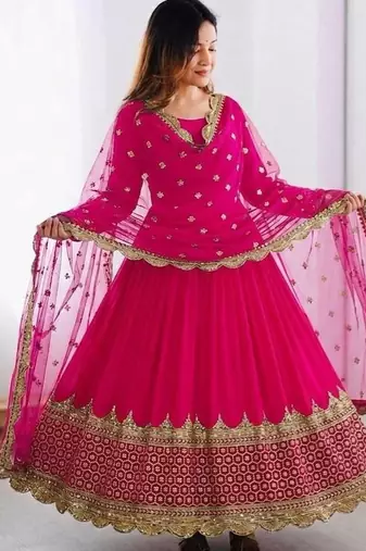 Women's faux georgette embroidered sequence work gown with net dupatta ready to wear