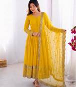 Women's faux georgette embroidered sequence work gown with net dupatta ready to wear