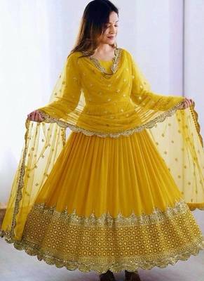 Women's faux georgette embroidered sequence work gown with net dupatta ready to wear 2