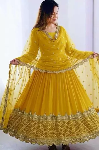 Women's faux georgette embroidered sequence work gown with net dupatta ready to wear
