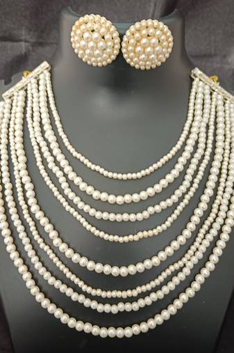 Glass pearls multi layered jewellery set with studs earrings