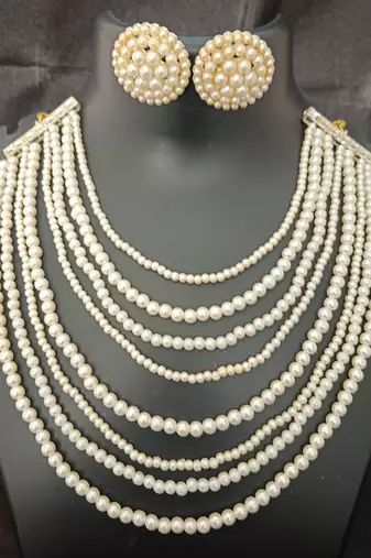 Glass pearls multi layered jewellery set with studs earrings