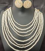 Glass pearls multi layered jewellery set with studs earrings
