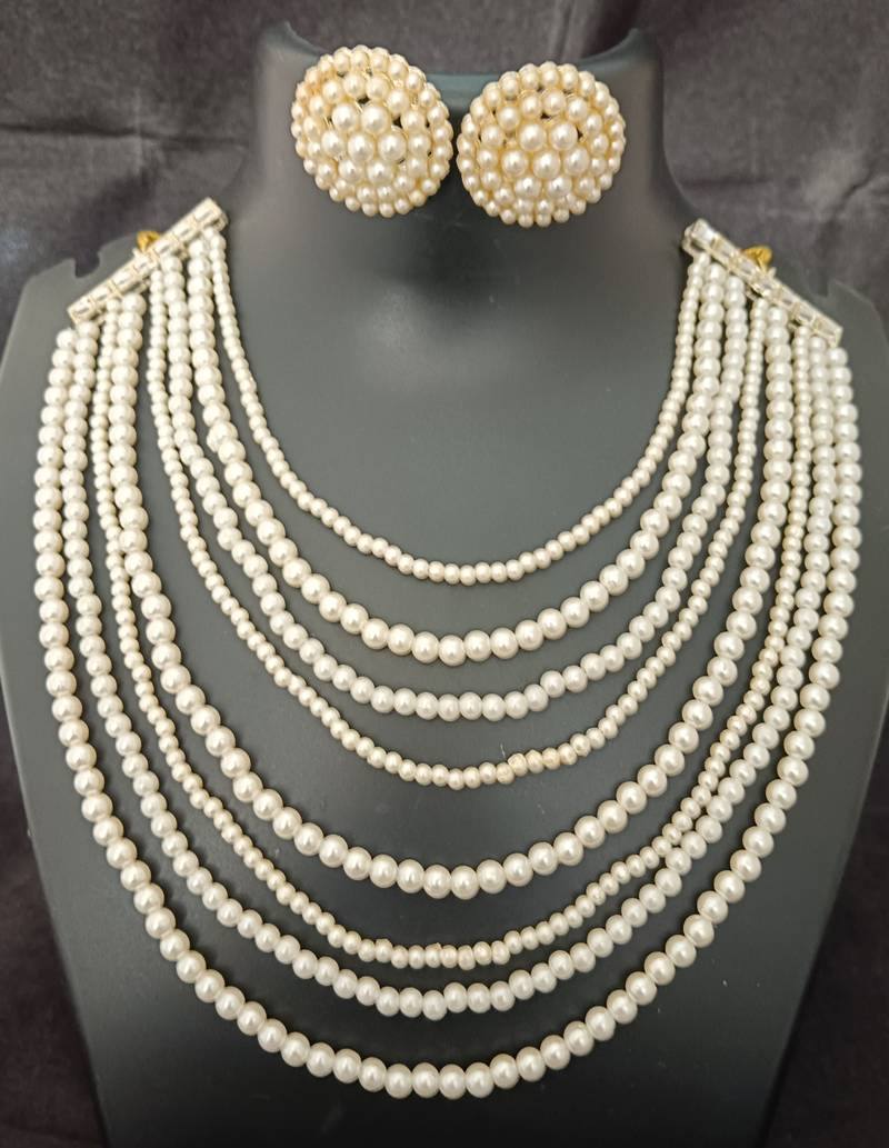 Glass pearls multi layered jewellery set with studs earrings