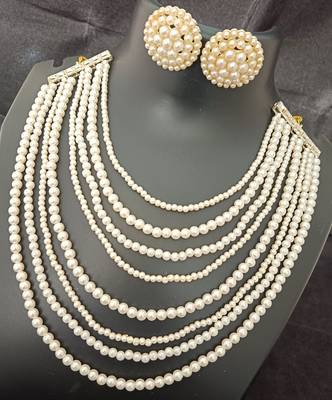 Glass pearls multi layered jewellery set with studs earrings 2