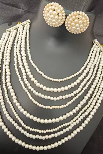 Glass pearls multi layered jewellery set with studs earrings