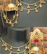 Moissanite stones ghungroo brass kashmiri earrings with kaan chain