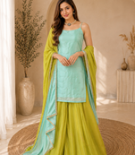 Designer chinon silk palazzo suit set with sequence thread work dupatta for women