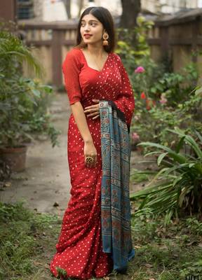 Multicolor printed satin saree with blouse piece 1