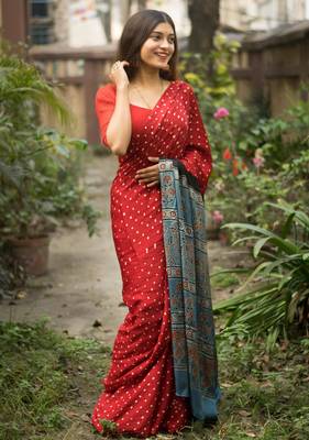 Multicolor printed satin saree with blouse piece 2