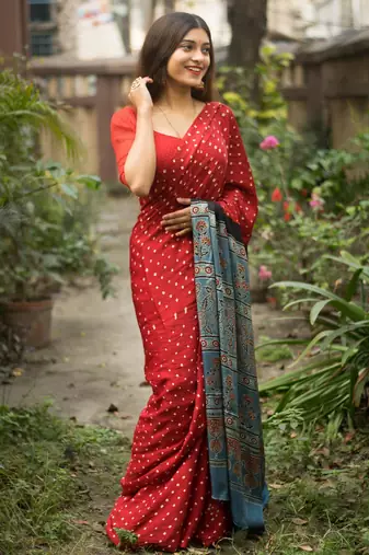 Multicolor printed satin saree with blouse piece