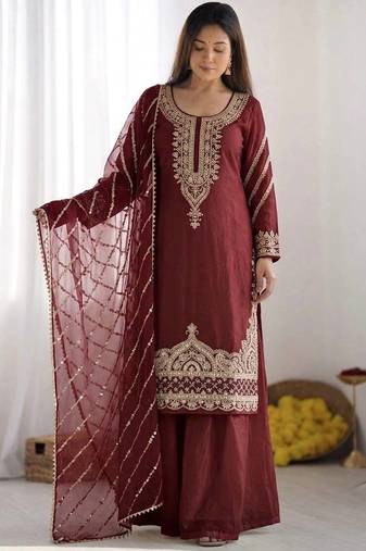 Womens  fancy embroidery beads work kurta set for wedding wear