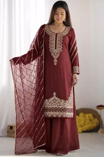Womens  fancy embroidery beads work kurta set for wedding wear