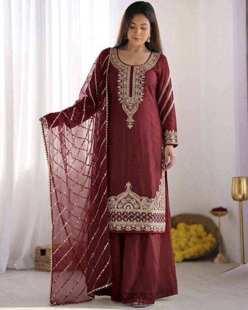 Womens  fancy embroidery beads work kurta set for wedding wear