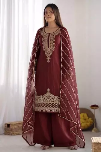 Womens fancy embroidery beads work kurta set for wedding wear
