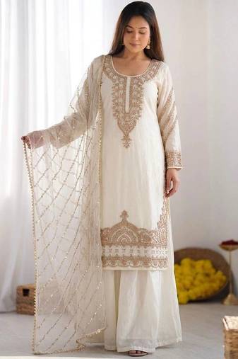 Womens  fancy embroidery beads work kurta set for wedding wear