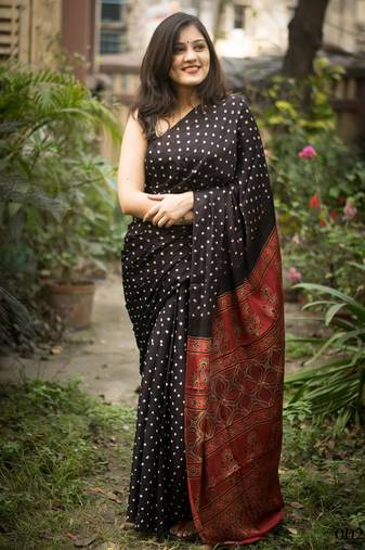 Multicolor printed satin saree with blouse piece