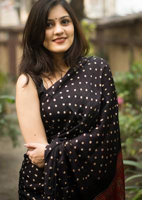 Multicolor printed satin saree with blouse piece 2