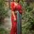 Red printed satin saree with blouse piece