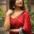 Red printed satin saree with blouse piece