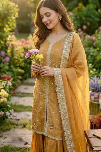 Womens heavy embroidery work kurta set