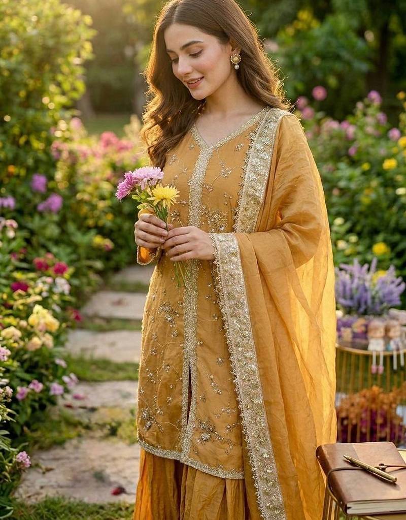 Womens heavy embroidery work kurta set