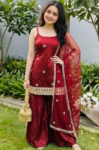 womens trending heavy embroidery sequence work kurta set
